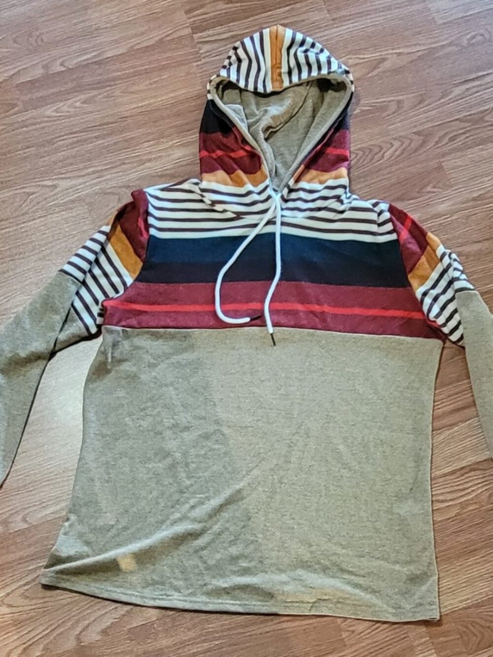 Beautiful tan sweater hoodie with stripes in women's size XL